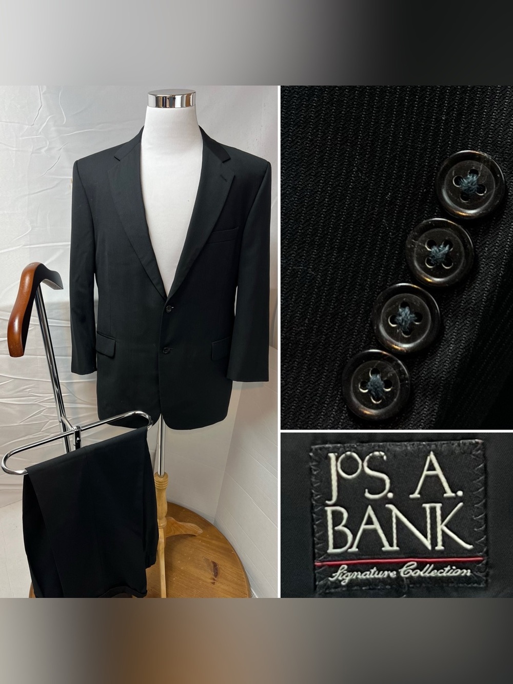 Jos. A. Bank Men's 44R Blazer 39x31 Pants Black Pinstripe Wool Gordon Suit
